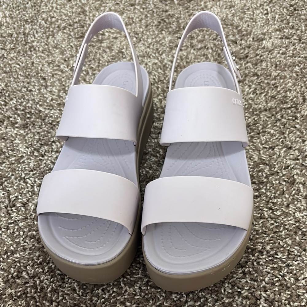 CROCS Purple and Tan Platform Sandals